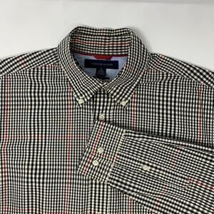 Tommy Hilfiger‎ Classic Fit Black White Checker Plaid Button Down Shirt Size M